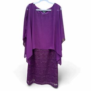 Beautiful Rich Purple Lace Dress with Sheer Overlay, Size 20W